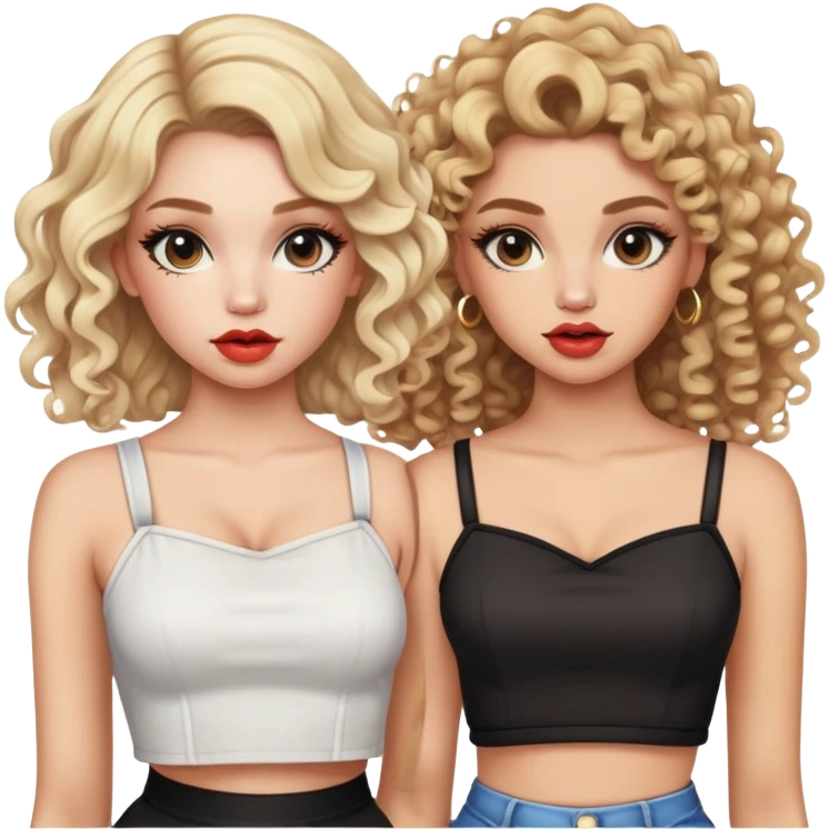 Two teenage girls together, one blonde and one with curly brown hair, both with heavy makeup, big lips, crop tops and choni style clothing emoji