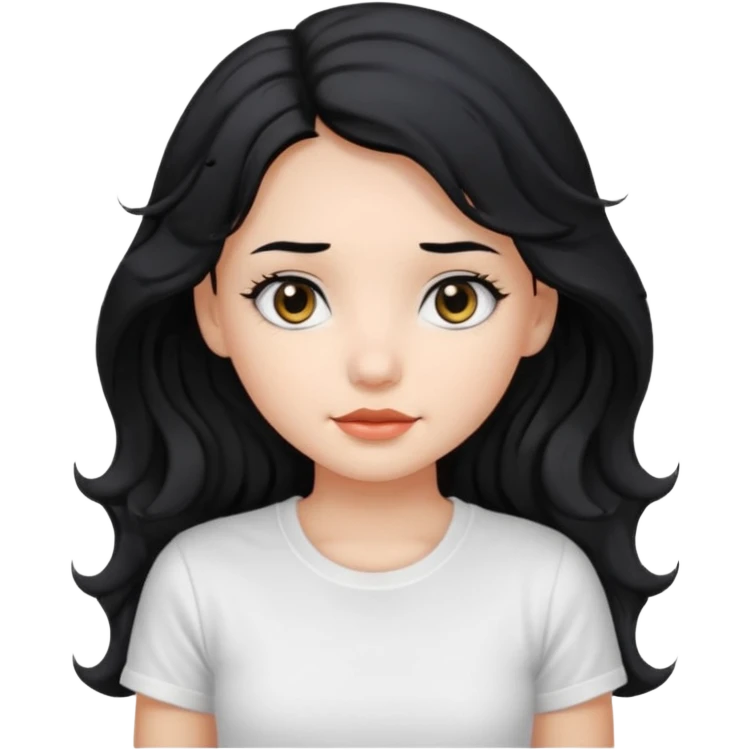 Cute beautiful girl,Black hair,wavy long hair, Black eyes, white T-shirt emoji