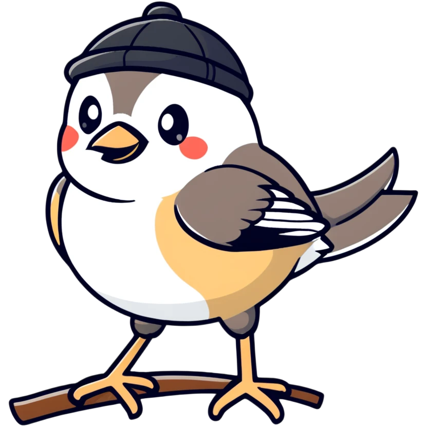 cute chickadee bird with black cap and white cheeks emoji