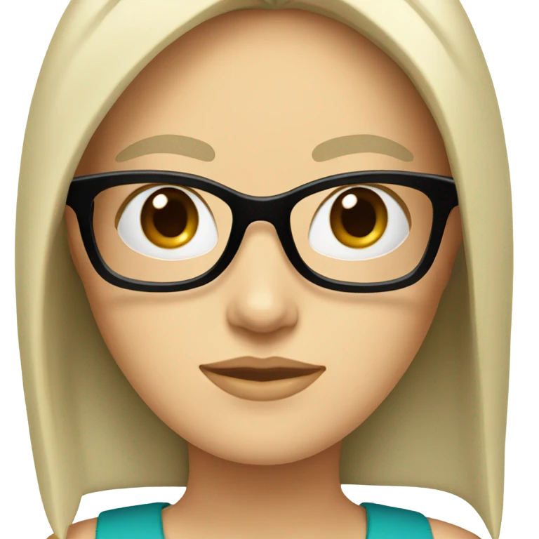 white girl with straight black medium hair wearing glasses emoji