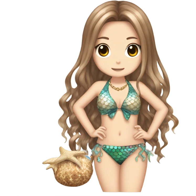 mermaid hime gyaru girl, swimsuit, shells, brown hair emoji