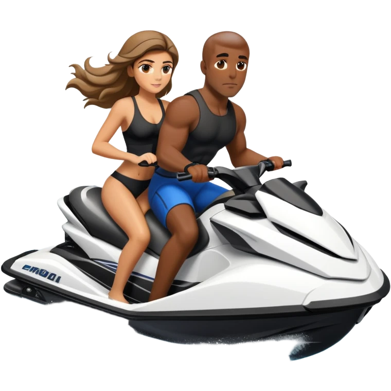 Italian girl driving a jet ski with a Black man with 6 pack holding on to her while she’s driving   emoji