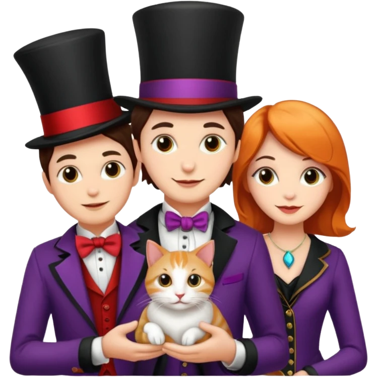 magician couple and their pet cat emoji