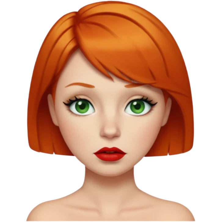 Short Ginger hair, green eyes, black long eye lashes large red lips White woman embarrassed emoji
