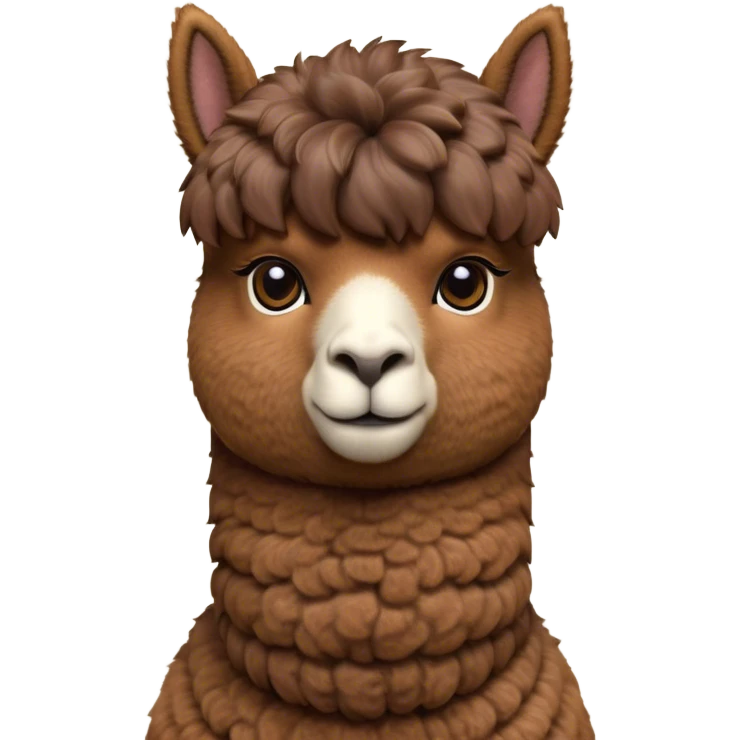 Cinematic Noble Brown Alpaca Portrait Emoji, Poised and regal, with a sturdy, graceful build and a rich, well-groomed brown fleece, deep-set soulful warm eyes, Simplified yet sharp and sophisticated features, highly detailed, glowing with a soft, dignified glow, high shine, intelligent and serene, stylized with an air of pastoral elegance, focused and attentive, soft glowing outline, capturing the essence of a watchful and confident companion, so majestic it feels as though it could stride out of the screen with effortless authority! emoji