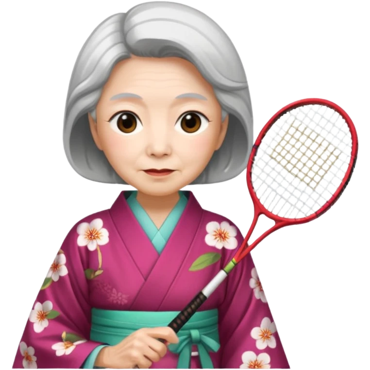 ancient japanese old woman cherry color with 1 badminton racket emoji