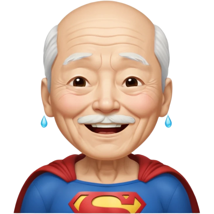 Chinese elderly dressed as Superman laughing exeedingly with closed eyes and tear drops emoji