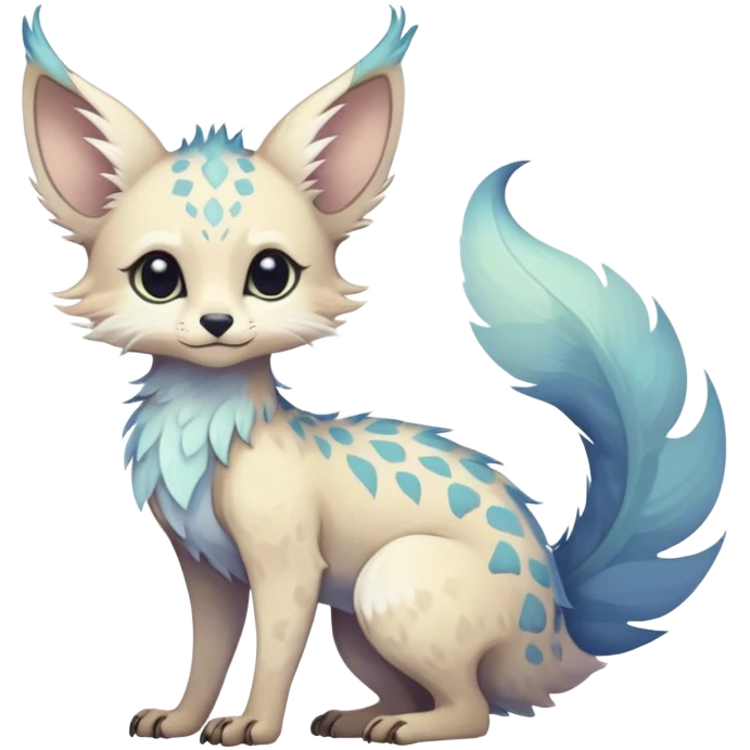 Feral Rare Fantasy ethereal cute pastel Vernid-Trico-species by LiLaiRa, random markings, tufted tail, tufted ears, full body emoji