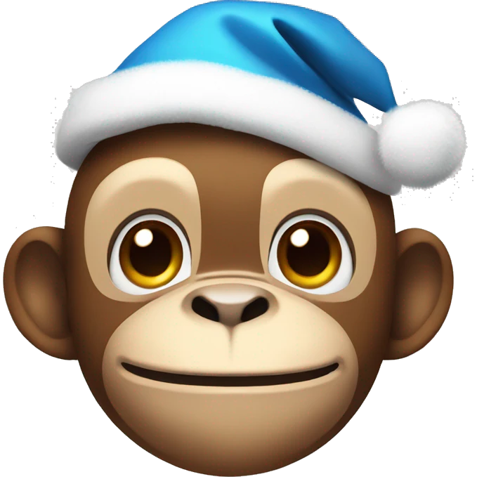 cute monkey with blue Christmas hat emoji
