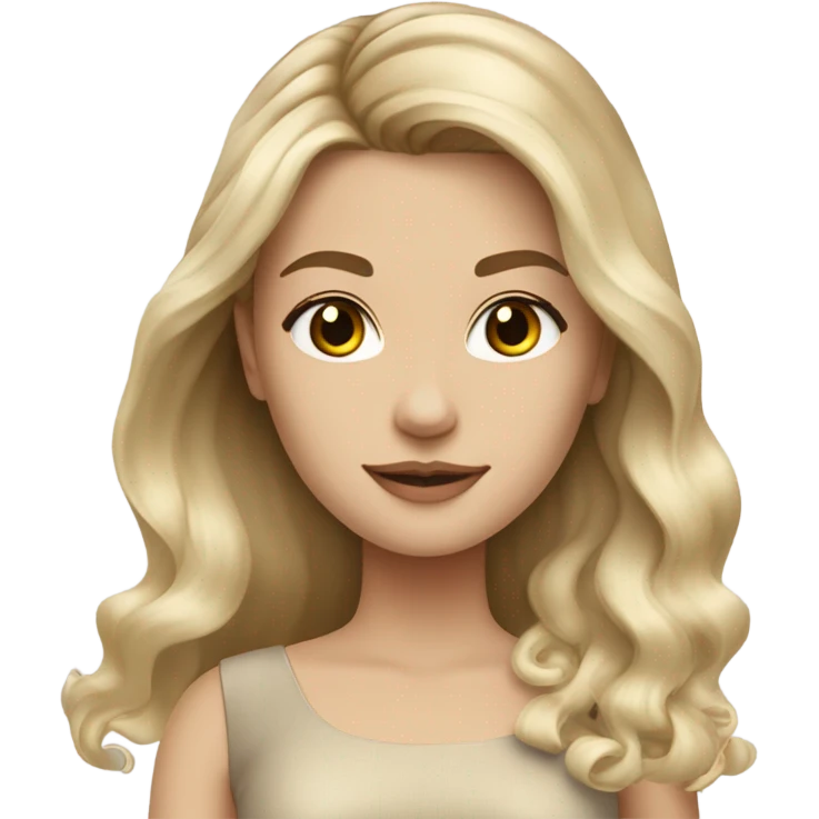 Caucasian girl Blonde balayage long hair women beige dress emoji