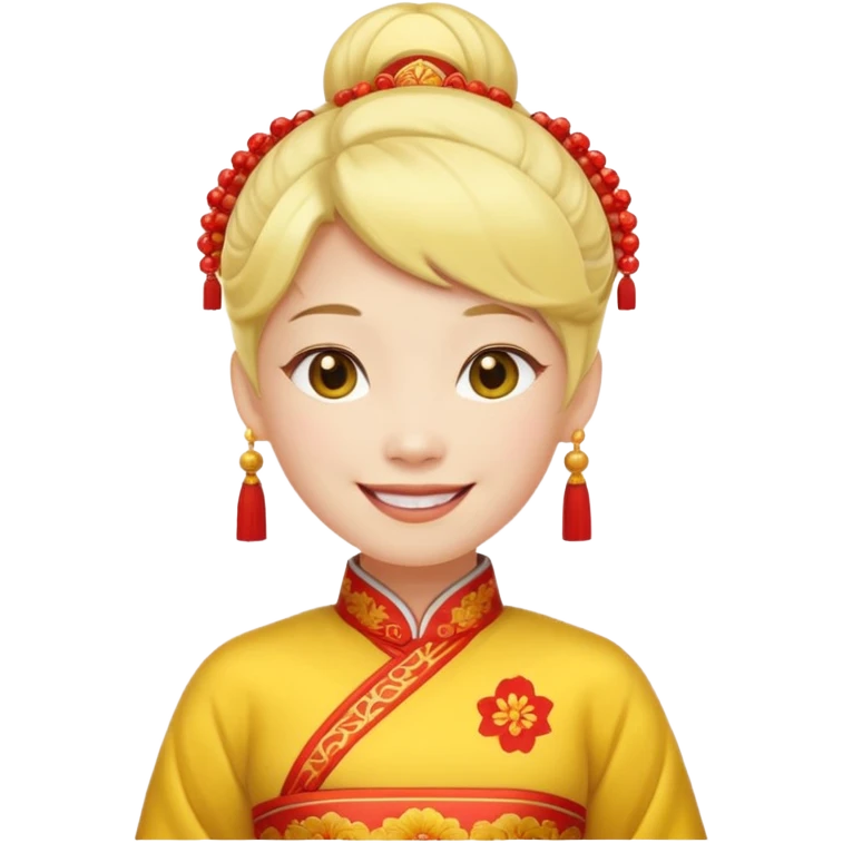 cara amarilla coqueta con disfraz chino emoji