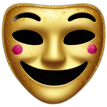 Create a theater mask with expressive features and glitter, on a stage with velvet curtains." emoji