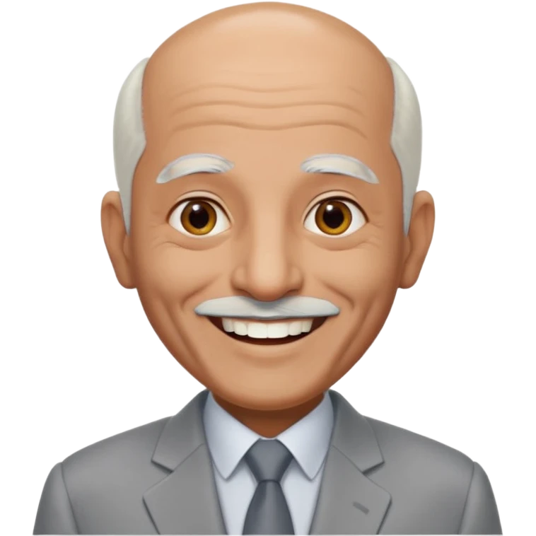 70 yr old man, almost bald, some white hair, pakistani, light grey business suit, big smile, dark skin, no moustache
 emoji