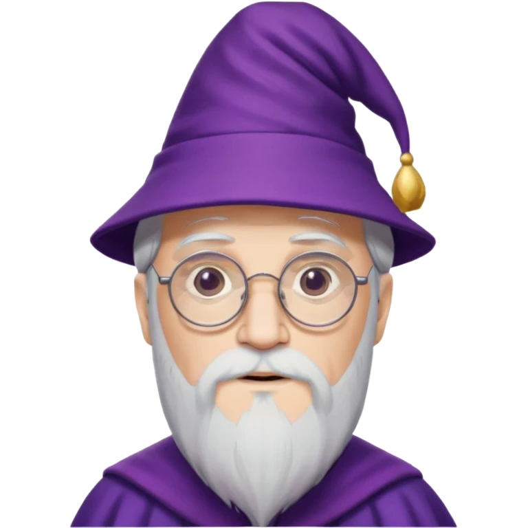dumbledore, white hair, wear purple magic hat, glasses emoji