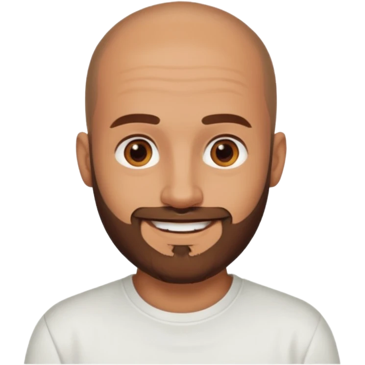 man, shaved head, brown eyes, full beard, smiling emoji