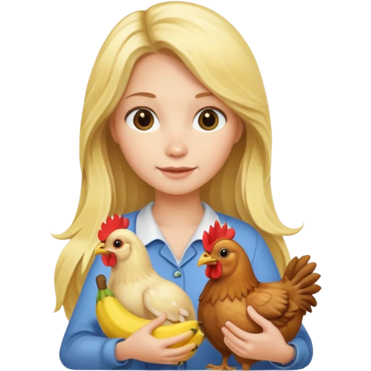 Long haired blonde girl holding chicken banana emoji