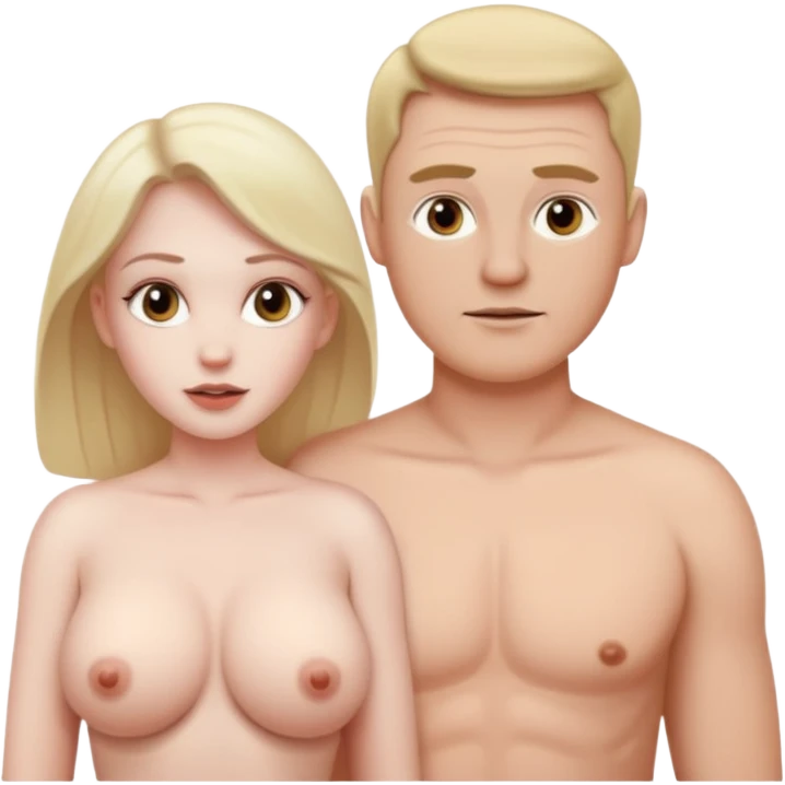 White woman with big breasts naked in front of white man emoji