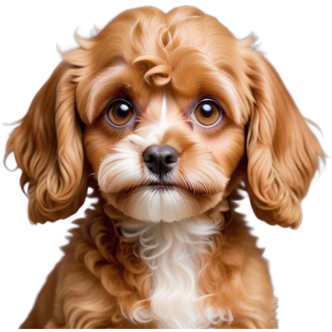 Cinematic Grumpy Apricot Cavoodle Portrait Emoji, Head tilted slightly with a deeply unimpressed expression, showcasing a thick, curly apricot coat with subtle white accents, large, droopy brown eyes narrowed into an unamused glare, ears slightly drooping in exasperation, Simplified yet comically expressive features, highly detailed, glowing with a dry, sarcastic glow, high shine, effortlessly judgmental yet dignified, stylized with a touch of cynicism, bright but brooding, soft glowing outline, capturing the essence of an eternally unimpressed yet endearing companion, so lifelike it feels like it could sigh heavily at you in disdain at any moment! emoji