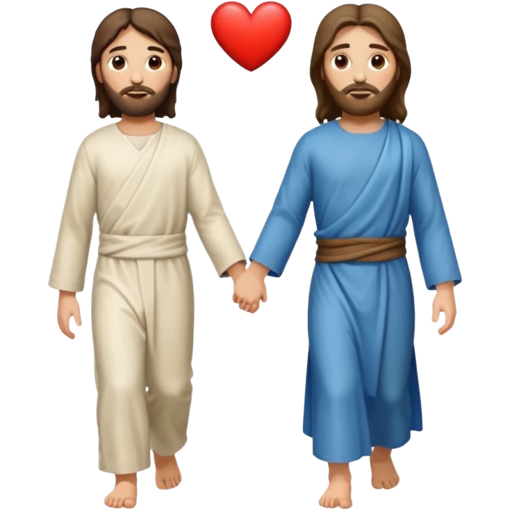 Jesus and a person walking side by side, a heart between them emoji