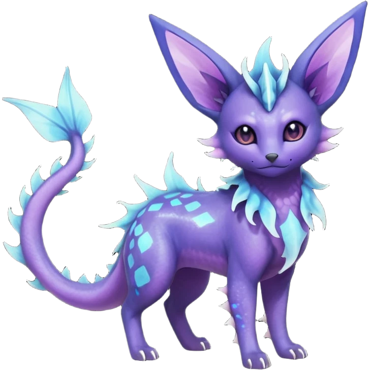 Rare realistic purple indigo violet nebulae shiny sparkly dark-neon glowing bioluminescent edgy badass epic pretty beautiful handsome gorgeous aesthetic colorful vibrant Vernid-Trico-Vaporeon-Espeon-species-Fakemon-creature by LiLaiRa, 4 legs, 1 tail, random markings, (full body) emoji
