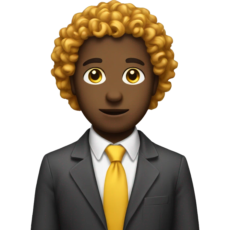 Curly headed Man with yellow tie holding a cat emoji