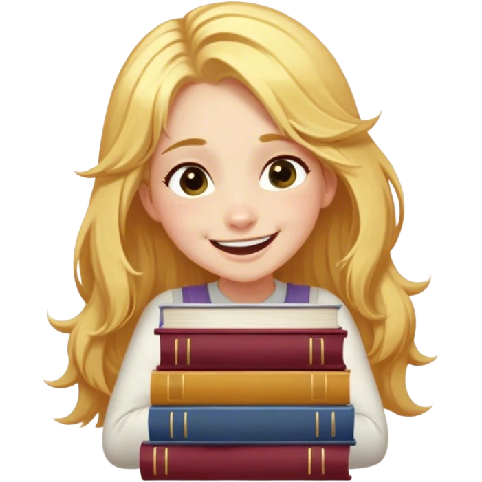 Cinematic Adorable Belle Portrait Emoji, Giggling as she hugs a stack of books, eyes twinkling with excitement, golden hair tousled slightly, a perfect mix of beauty and endearing nerdiness! emoji