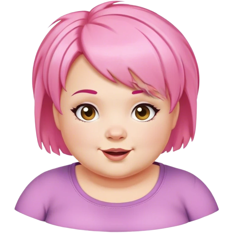 "Create an emoji-style illustration of a chubby Anne-Marie. She should have a round face, a cheerful expression, and her signature short pink hair. Make her look cute and expressive, with a fun and playful vibe." emoji