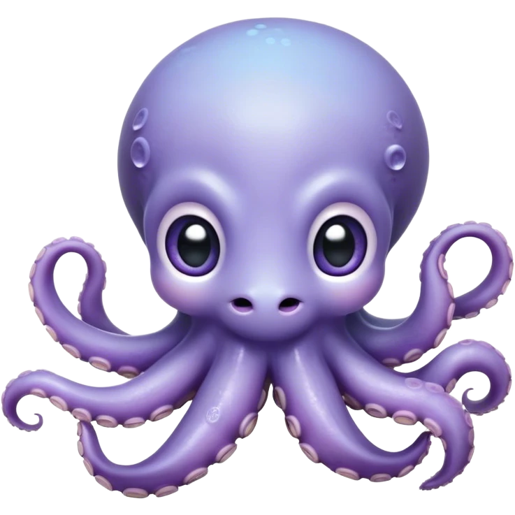 Cinematic Cute Shy Baby Octopus Portrait Emoji, Tentacles tucked slightly inward in an adorably bashful pose, featuring a softly glowing, round light blue-purple body with enormous, soulful eyes peering out timidly, Simplified yet irresistibly adorable features, highly detailed, glowing with a delicate, soothing marine radiance, high shine, quiet yet expressive, stylized with an air of gentle mystery, soft glowing outline, capturing the essence of a tiny, shy deep-sea creature that seems as if it could slowly peek out and explore the world with cautious curiosity! emoji
