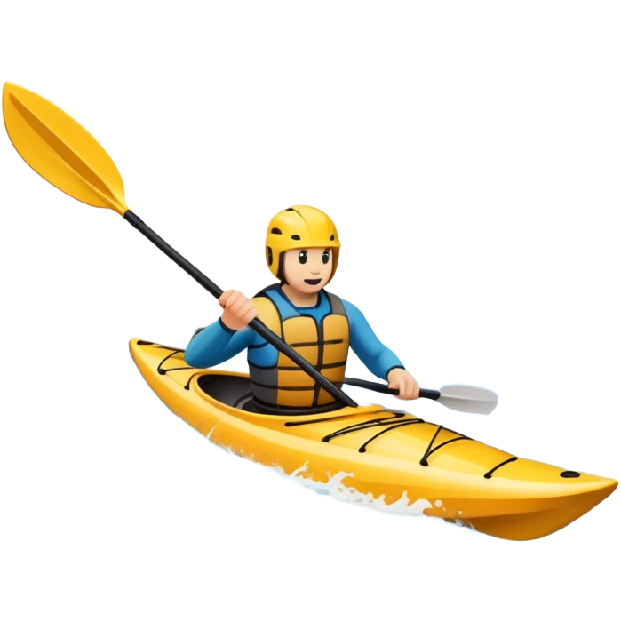 An icon showing a close-up of a kayak gliding over rippling water, with a double-bladed paddle in motion and splashes around. The sleek shape of the boat and dynamic strokes highlight the speed and precision of kayaking. Transparent background emphasizes the energy of the sport. emoji