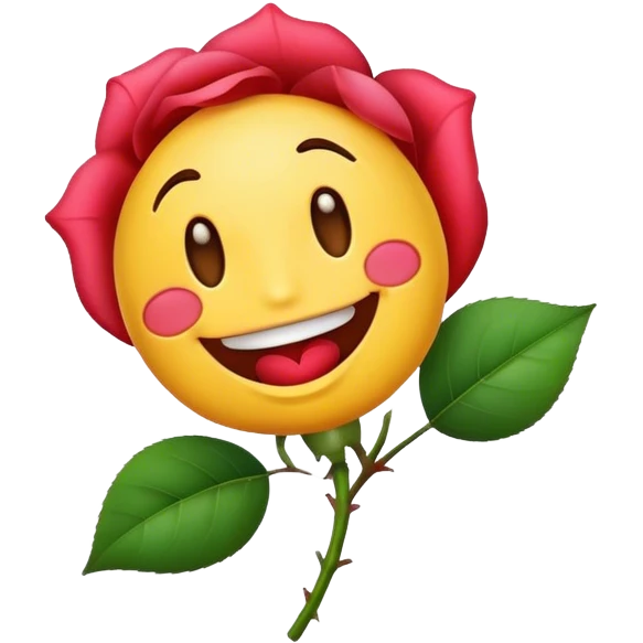 A smile emoji has a rose in his mouth emoji
