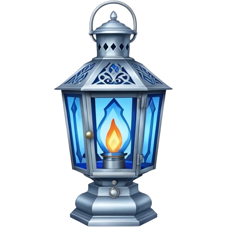 Silver diamond-shaped old antique lantern lamp with a blue flame inside it  emoji
