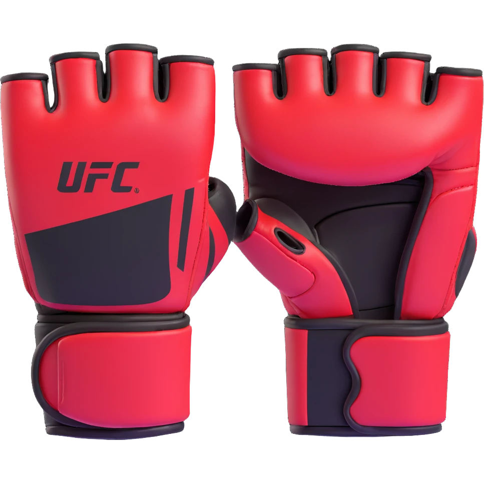 UFC MMA fighting glove with open fingertips, padded knuckles, red and black colors, official UFC style, detailed 3D emoji