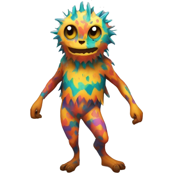 a colorful edgy vernid-fionbri-creature with splash patterns full body emoji