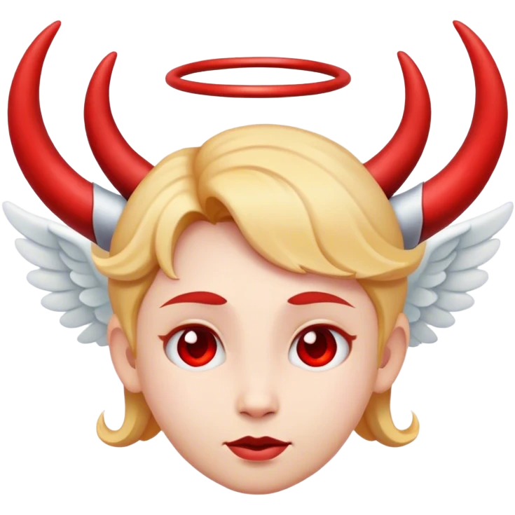 angel emoji with red crooked halo and red horns emoji