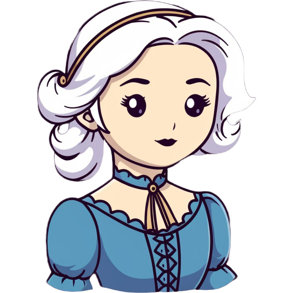Victorian woman with white hair and starstruck eyes, elegant period dress emoji