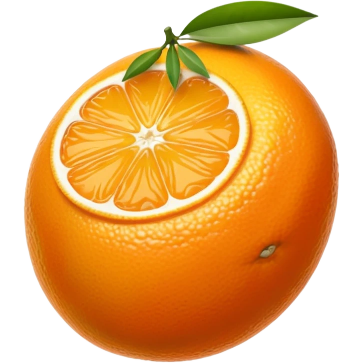 small oval citrus fruit with smooth glossy orange skin, whole and halved to show juicy segments and tiny seeds, firm slightly dimpled texture, miniature scale, no leaves or extras, soft lighting, subtle shadows, emoji scale emoji