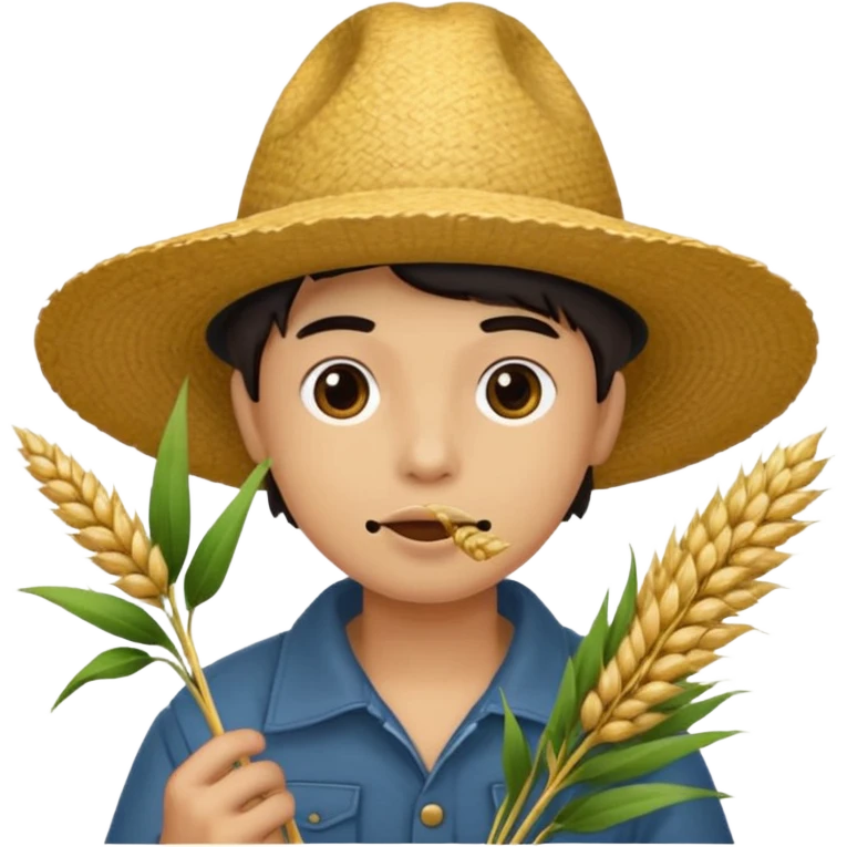 Campechano con una ramita de trigo en la boca emoji