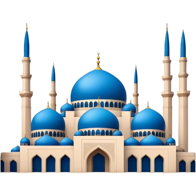 Cinematic Realistic Mohammad Al-Amin Mosque Landmark Emoji, showcasing its striking blue dome, towering minarets, and detailed Arabic calligraphy. emoji