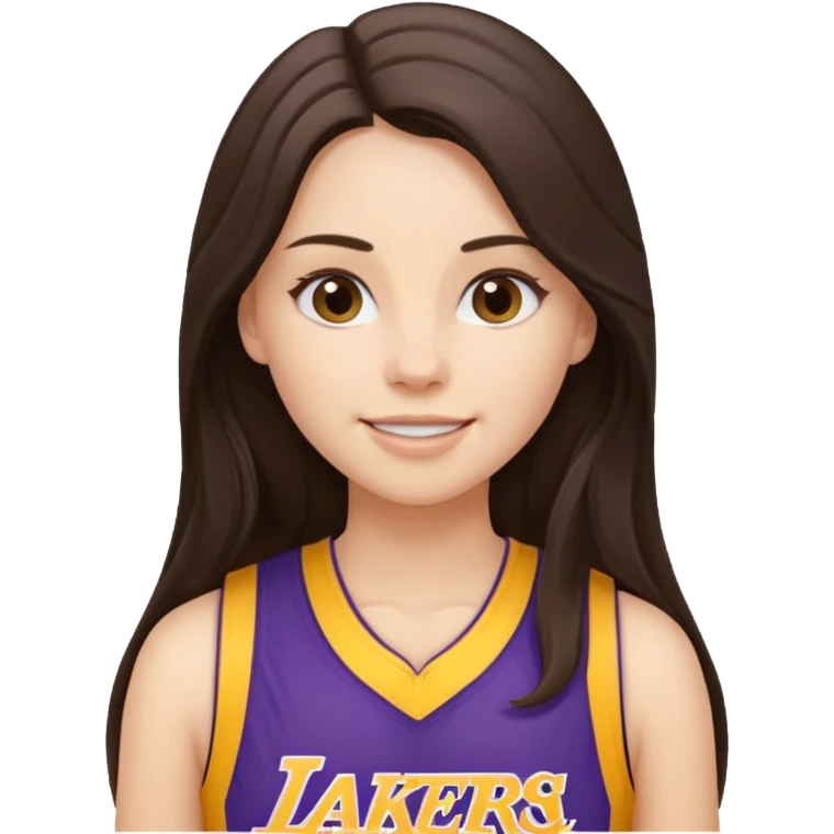 white happy long haired brunette girl in Laker's jersey emoji