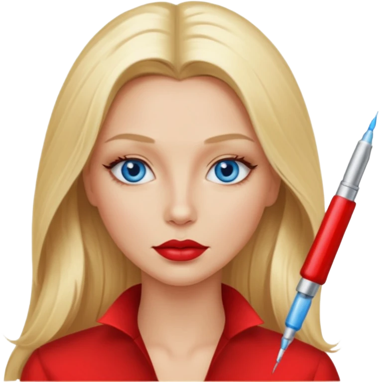 Realistic blonde girl, long full hair, blue eyes, red lips, getting Botox, very relaxed   emoji