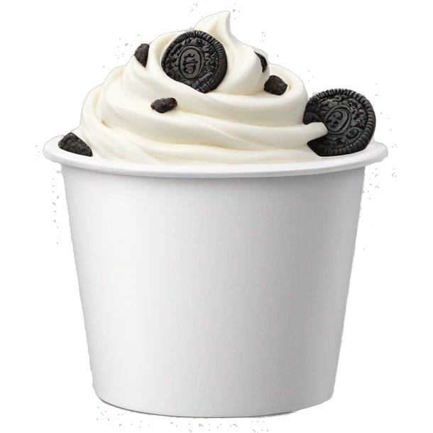 Vanilla mixed with Oreo chunks frozen yogurt in a white cup emoji