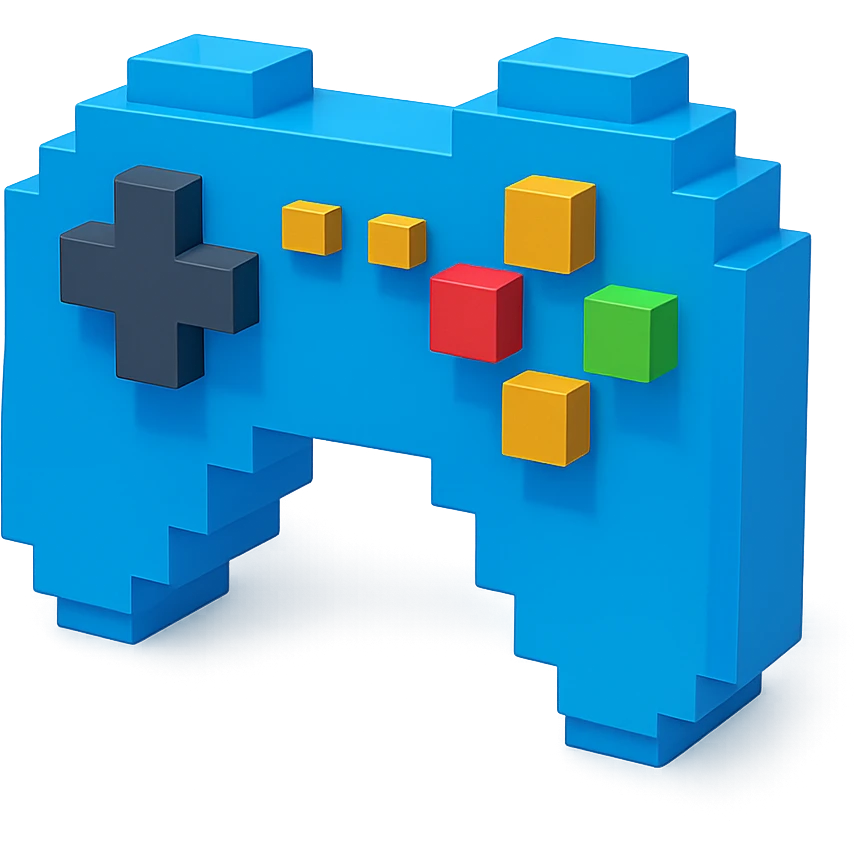 game controller, voxel style, 3D cubic form, blue color emoji