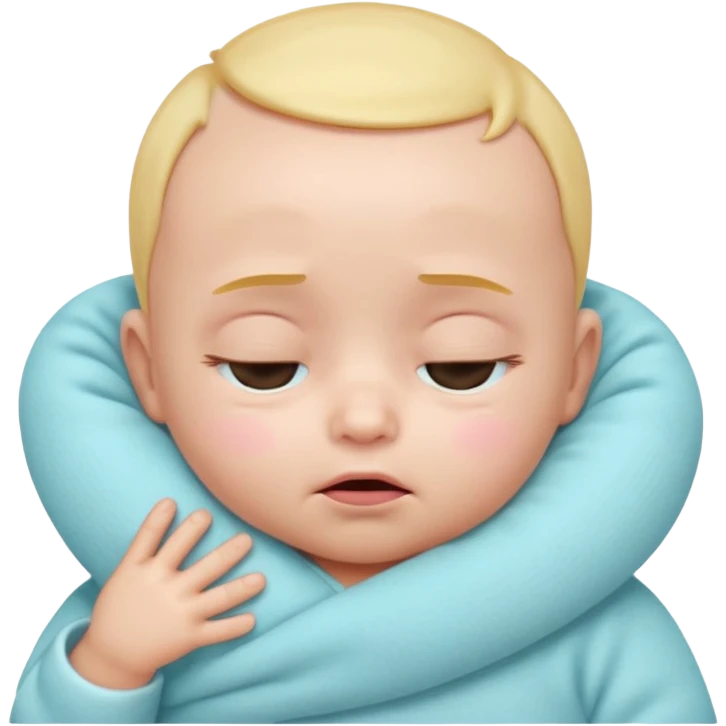 Cute 3D baby emoji, rubbing eyes, sleepy expression, short fine baby hair, soft pastel colors, clean white background  emoji