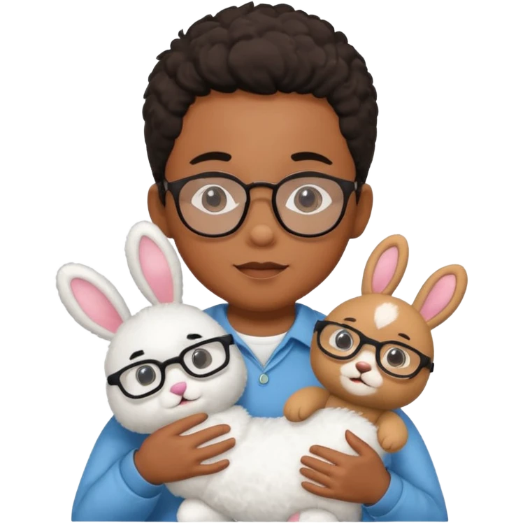 black boy kid with glasses → holding a toy rabbit emoji