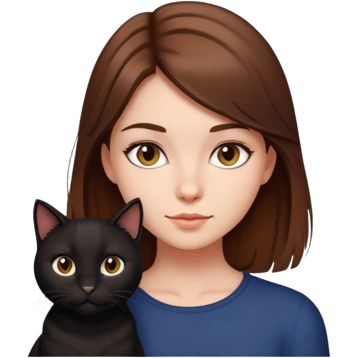 Brown haired girl with black cat  emoji