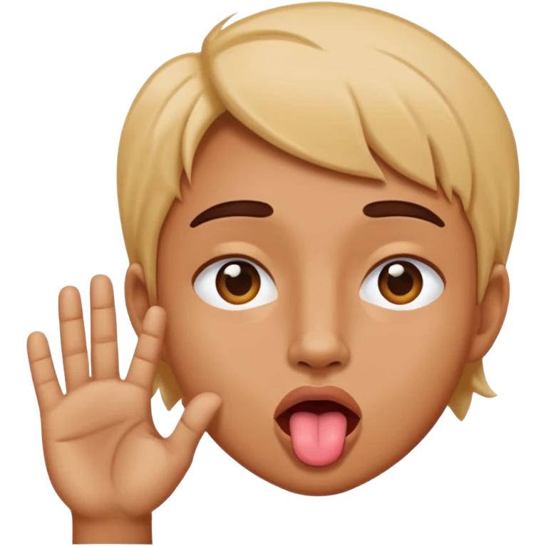 Hands out on the side of face sticking tongue out emoji