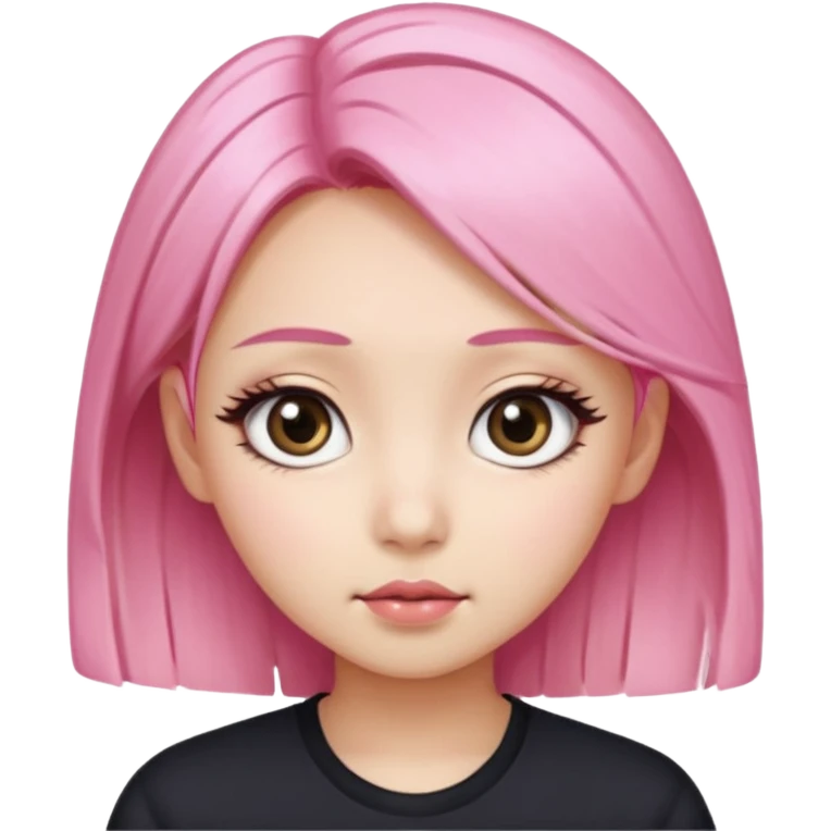 An Asian girl with pink-blonde hair, big eyes, thick eyebrows, and long eyelashes; only her head... emoji