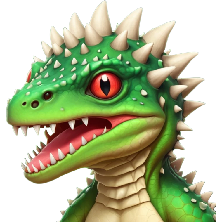 poisonous mushroom reptile monster portrait, head and shoulders only, lizard-like face, spiky mushroom growths, toxic green glow, creepy tongue, fantasy animal vibe, 3D cartoon, mobile game icon style, clean background, no text, no watermark

 emoji