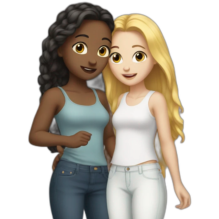 two white girls are standing opposite each other and talking emoji