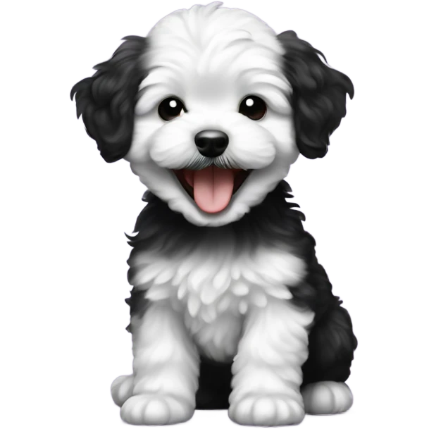 Baby maltipoo black puppy laughing and happy  emoji